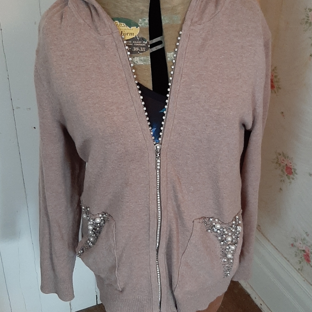 Zenergy by Chicos tan with Bling! hoodie.
